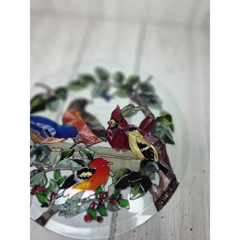 Joan Baker Stained Glass Birds Of A Feather Window Decor Handpainted Beautiful